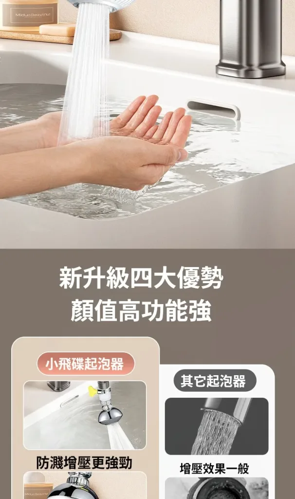 2026 新款小飛碟水龍頭防濺起泡器 廚房增壓省水萬向旋轉頭 出水綿密 - 2